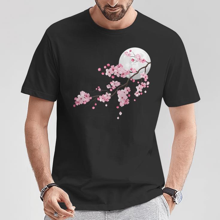 桜の木と月 日本の美しい桜 春 Tシャツ 面白い贈り物