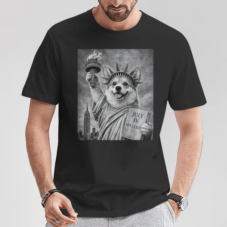 犬 像 自由 面白い 自由 白 ブラック ウェルシュ コーギー Tシャツ 面白い贈り物