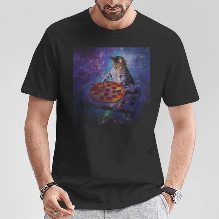 猫 ピザ スクラッチミュージック ダンス クラブ パーティー レコード レーザーシャツ Tシャツ 面白い贈り物