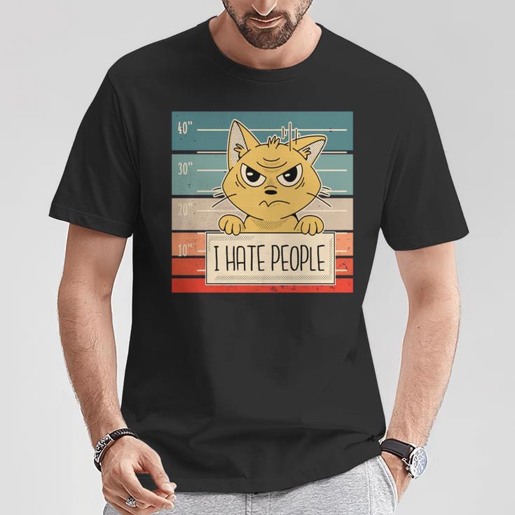 猫の刑務所 刑務所の囚人 悪いキティのマグショット 私は人間が嫌いです 長袖tシャツ Tシャツ 面白い贈り物