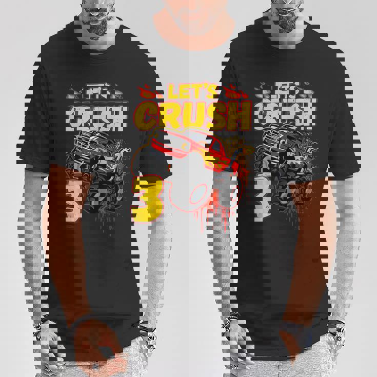 男の子、3歳、英語で、モンスタートラック、誕生日 Tシャツ 面白い贈り物