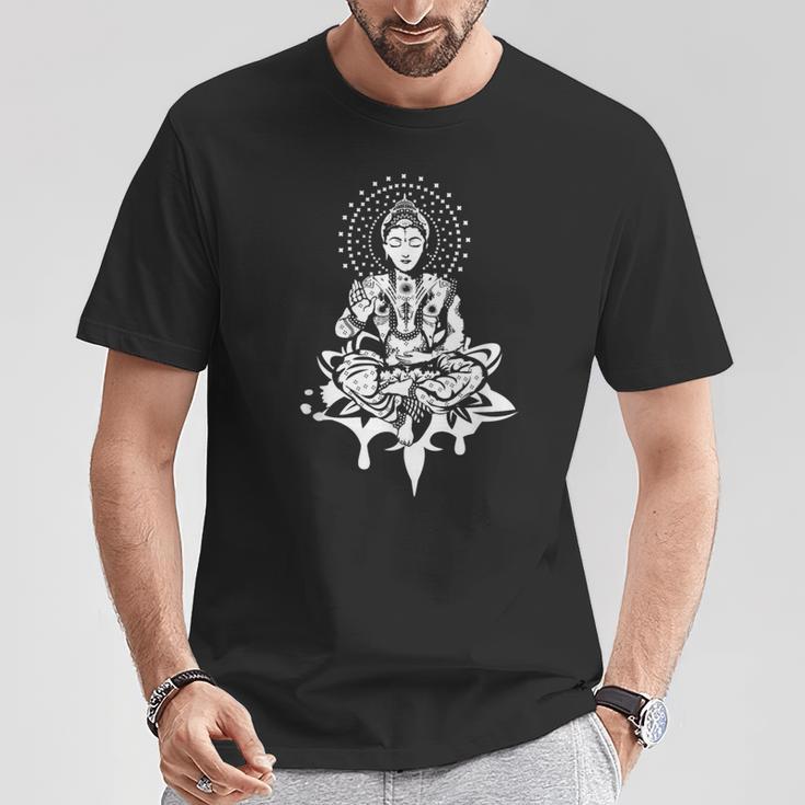 瞑想的な蓮の置物 スピリチュアルな禅ファンタジーデザイン Tシャツ 面白い贈り物