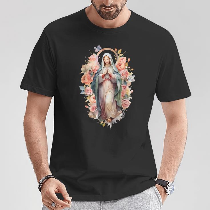 祝福された母 マリア イエスの母 バラ 聖母 カトリック Tシャツ 面白い贈り物