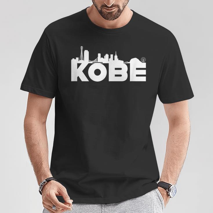 神戸ジャパン 都市スカイライン シルエット アウトライン スケッチ Tシャツ 面白い贈り物