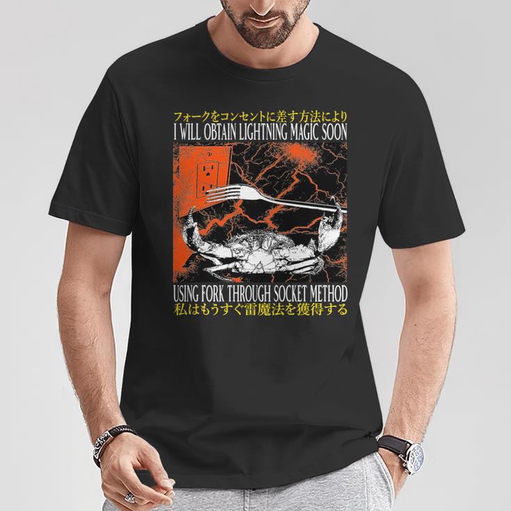 稲妻の魔法が手に入る 近いヴィンテージ日本蟹 長袖tシャツ Tシャツ 面白い贈り物