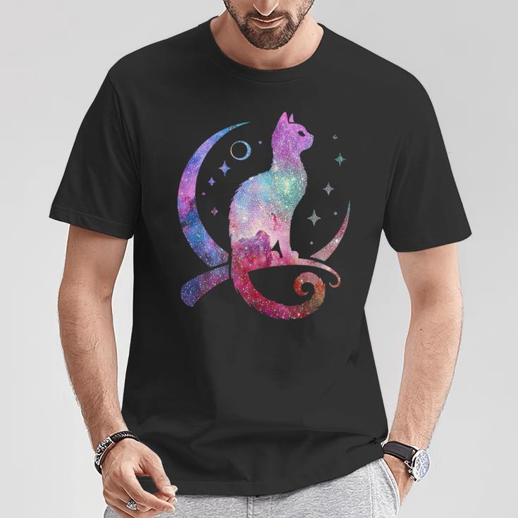 美しい宇宙星雲銀河猫のシルエット Tシャツ 面白い贈り物