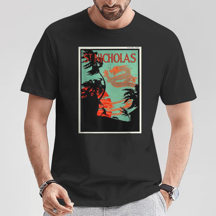 聖ニコルズ ドラゴン サンセット ヤシの木 グラフィック リトグラフ Tシャツ 面白い贈り物
