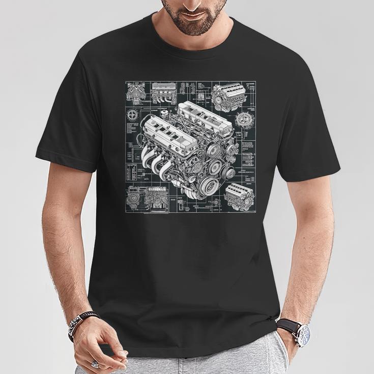 自動車整備士向けの高性能gteエンジン設計図 Tシャツ 面白い贈り物