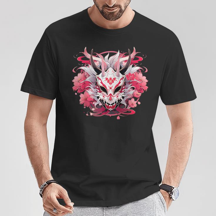 芸者にインスパイアされた日本のおにフラワーマスク Tシャツ 面白い贈り物