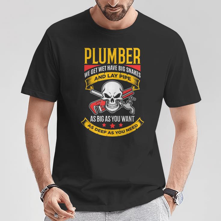 配管レンチクールビンテージスカル配管工 Tシャツ 面白い贈り物