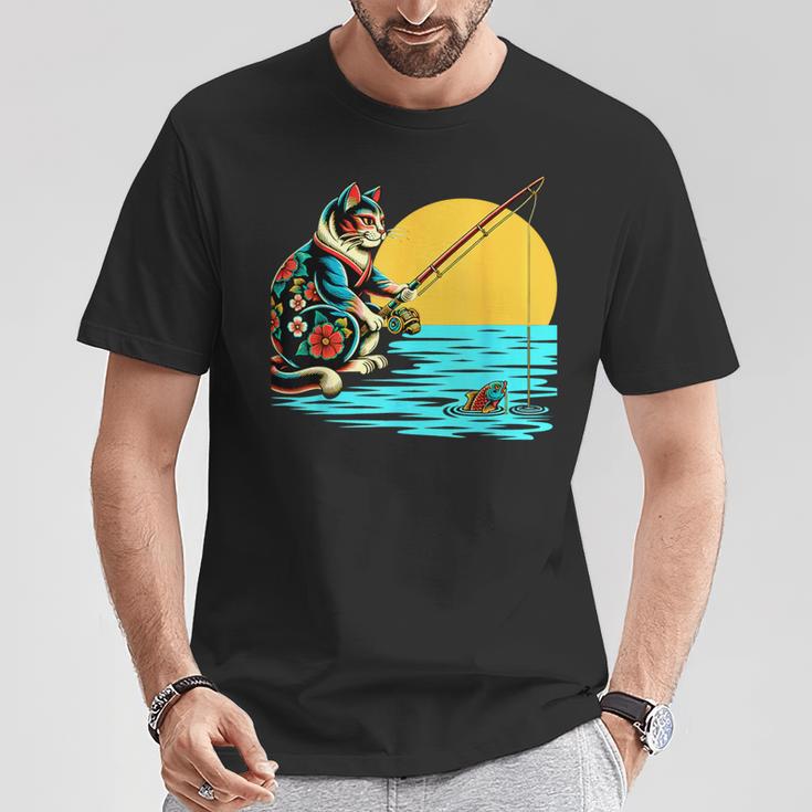 釣り 猫 面白いtシャツ 釣りバカ 釣り人 メンズ おもしろ ネタ 面白い 服 オリジナル 海釣り 川釣り Tシャツ 面白い贈り物