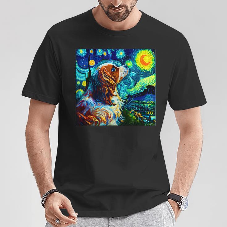 面白いtシャツ 犬 キャバリア ゴッホ 星月夜 わんこ メンズ おもしろ グッズ 服 かわいい Tシャツ 面白い贈り物