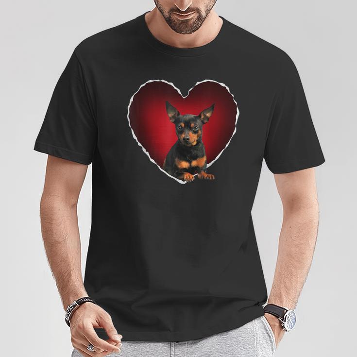 面白いミニチュアピンシャーハート ミニピン 恋人へのギフト Tシャツ 面白い贈り物