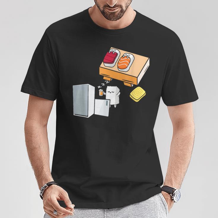 面白い寿司シャツ 日本の刺身 ビール冷蔵庫 Tシャツ 面白い贈り物