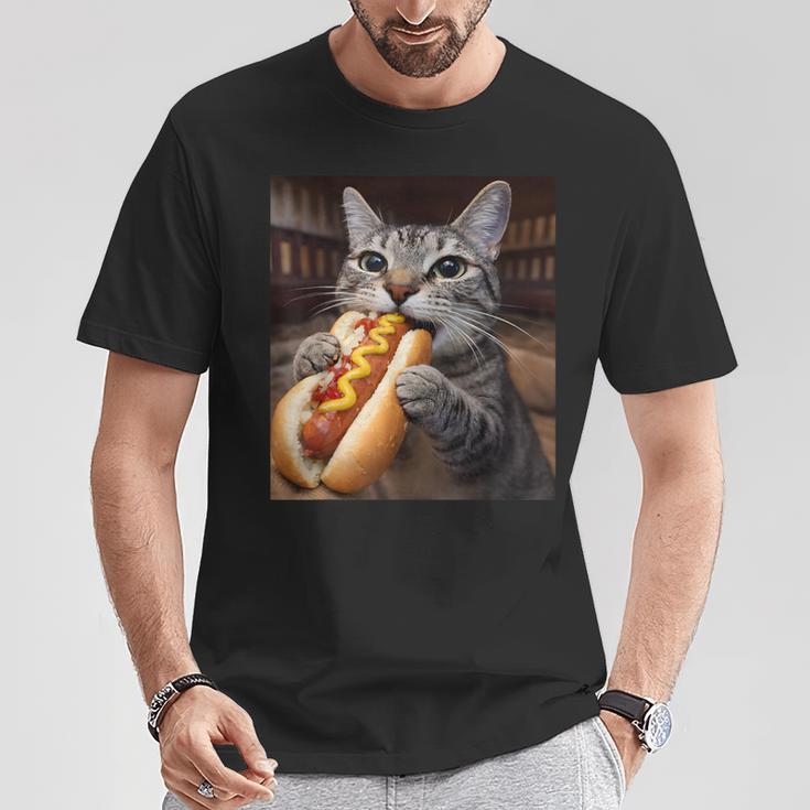 面白い猫を食べるホットドッグtシャツ リアルなタビーキャットフード ユーモア Tシャツ 面白い贈り物
