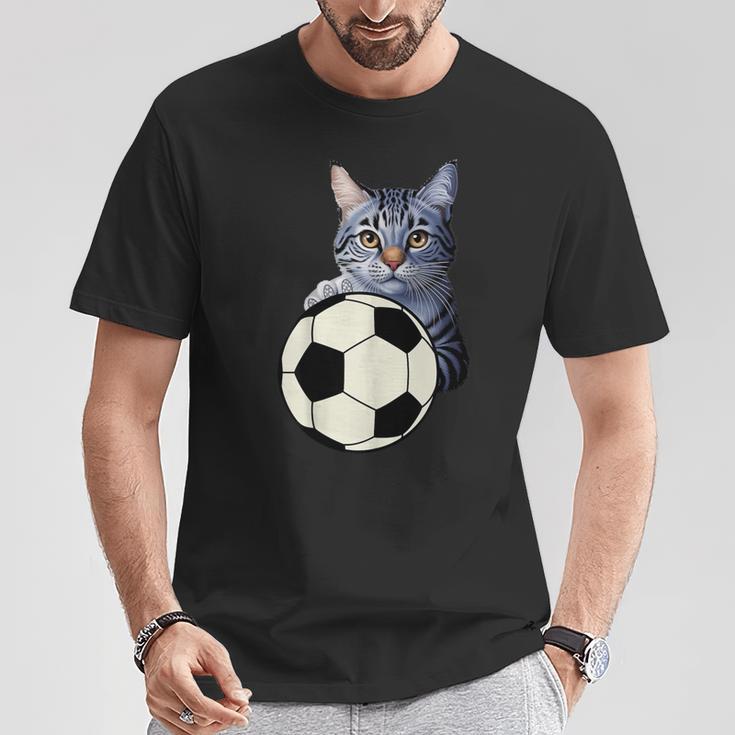 面白い猫サッカーボールグラフィック子猫のスポーツ愛好家のコスチューム Tシャツ 面白い贈り物