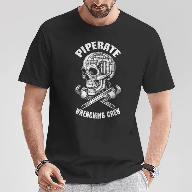 面白い配管工海賊パイペレートスカルレンチクルー配管。 Tシャツ 面白い贈り物