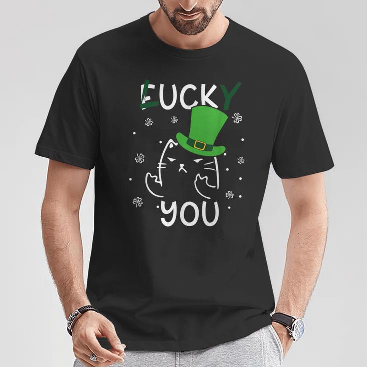 面白い黒猫レプラコーンファックラッキーユー聖パトリックデー Tシャツ 面白い贈り物