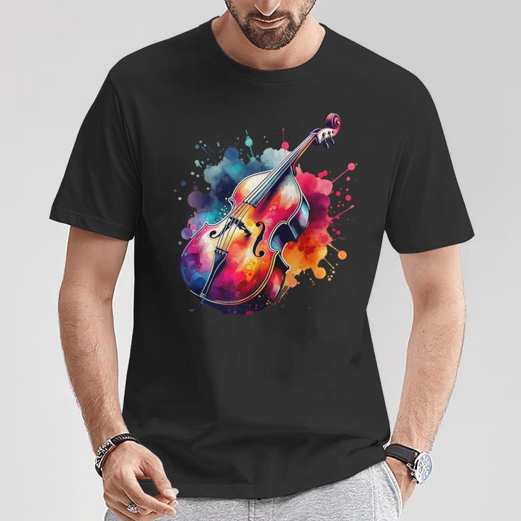 鮮やかなコントラバス アートワーク Tシャツ 面白い贈り物