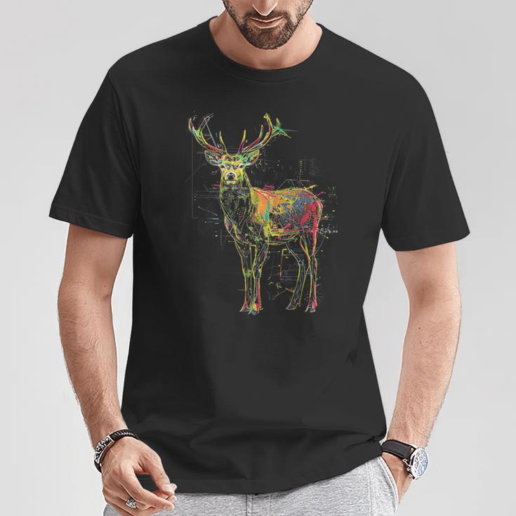 鹿 アートワーク 幾何学的 抽象 動物 グラフィック アート 鹿 Tシャツ 面白い贈り物
