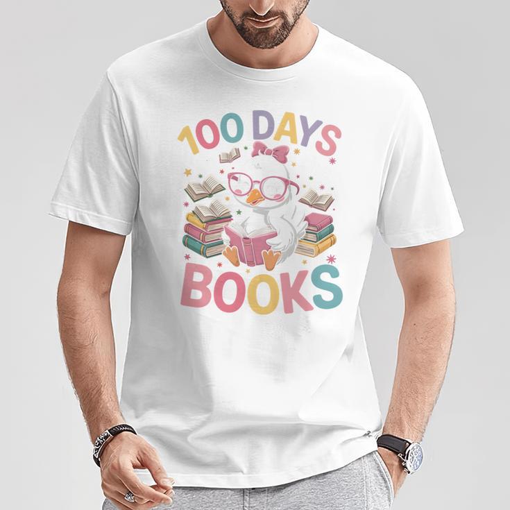 100 Days In The Books Goose Reading 100th Day Of School T-Shirt Unique Gifts