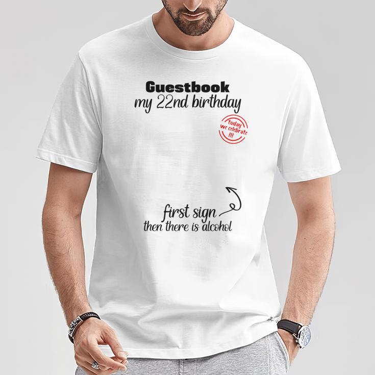 22nd Birthday Man Woman Guest Book Party Celebration Birthday T-Shirt Unique Gifts
