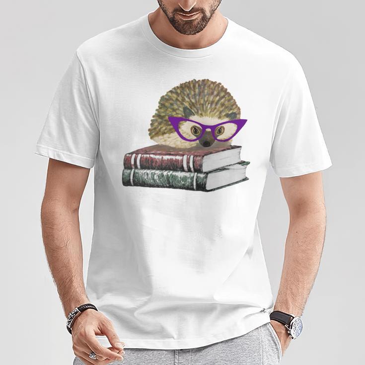 Adorable Hedgehog Book Nerd Tee Shirt T-Shirt Unique Gifts