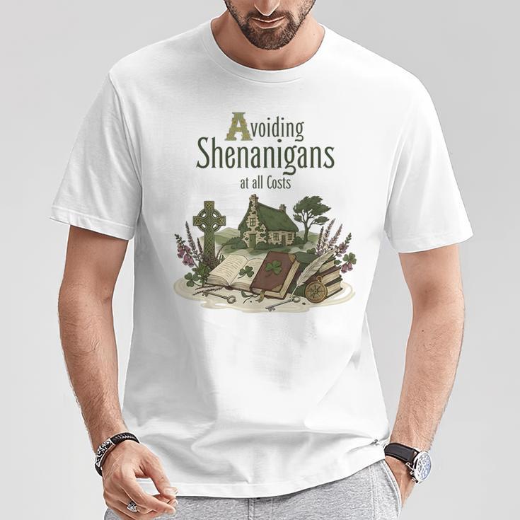 Avoiding Shenanigans Irish St Patricks Day Book Reader T-Shirt Unique Gifts