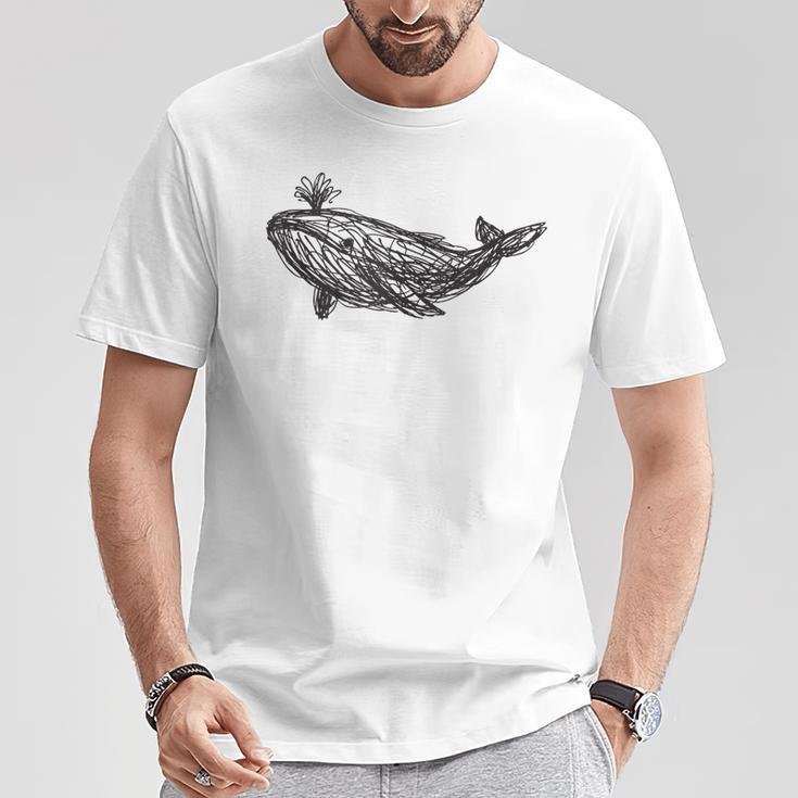 Ballena Boceto Ballena Azul Océano In Mangas Camiseta unisex Regalos divertidos
