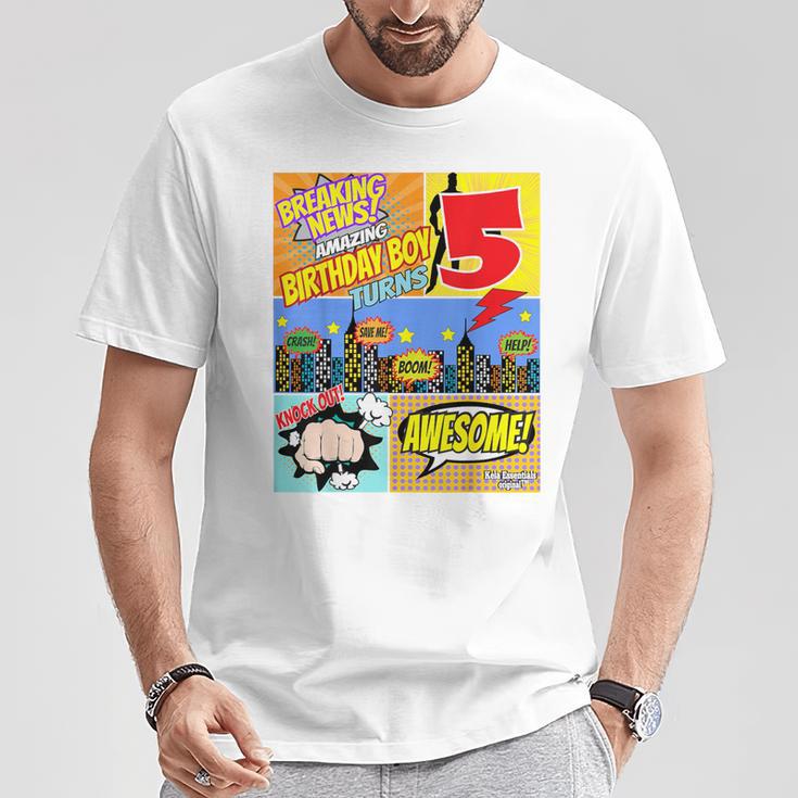 Birthday Boys Shirt Age 5 Superhero Comic Book Theme Party T-Shirt Unique Gifts