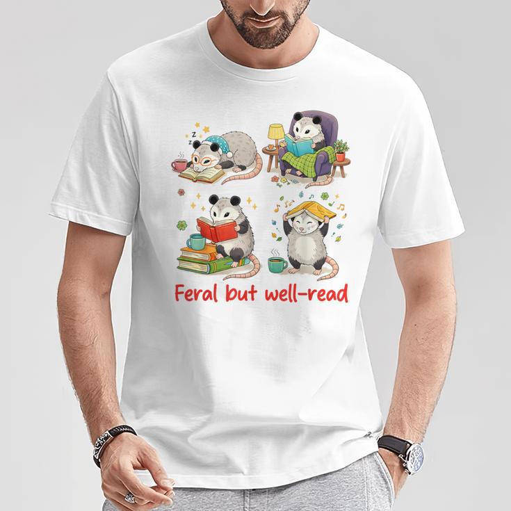Book Lover Opossum Reading Squad Bookish Feral But Well-Read T-Shirt Unique Gifts