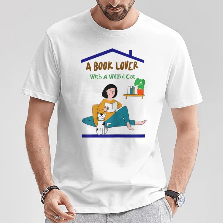 A Book Lover With A Willful Cat Women Kids T-Shirt Unique Gifts