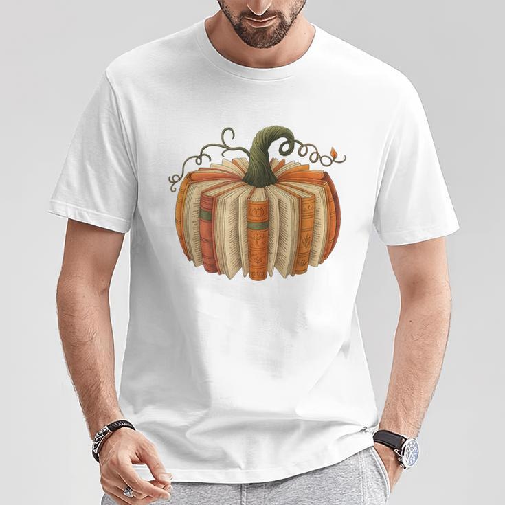 Book Pumpkin Autumn Halloween Literary Readers T-Shirt Unique Gifts