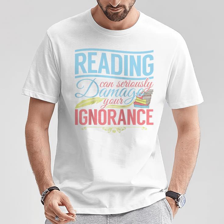 Book Reading Reading Can Seriously Damage Your Ignorance Raglan Baseball Tee T-Shirt Unique Gifts