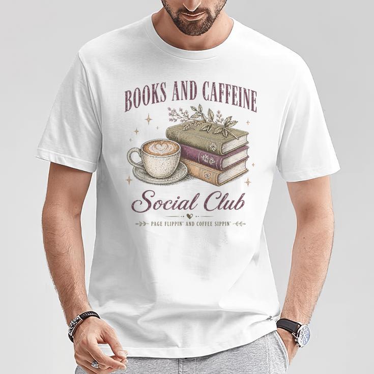 Books And Caffeine Social Club Book Readers Coffee Lovers T-Shirt Unique Gifts