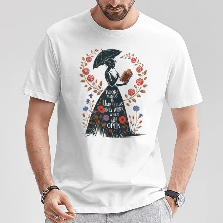 Books Minds Umbrellas Quote Reading Lover Vintage Reader T-Shirt Unique Gifts