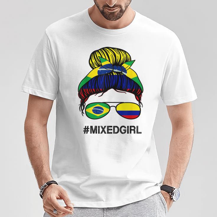 Brasil Colombia Bandera Brasil Colombiano Messy Bun Camiseta unisex Regalos divertidos