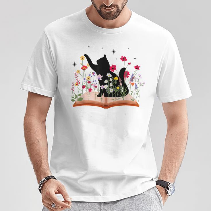Cat Kitten Wildflower Book Pet Owner Librarian T-Shirt Unique Gifts