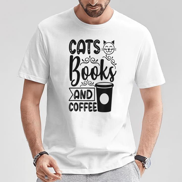 Cats Books And Coffee Kitty Cat Lover T-Shirt Unique Gifts
