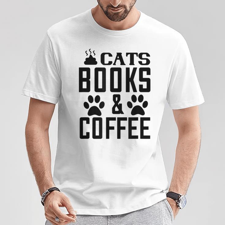 Cats Books And Coffee Reading T-Shirt Unique Gifts