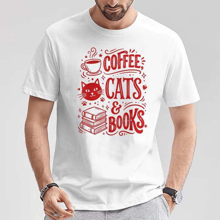 Coffee Cats And Books Lover Reading T-Shirt Unique Gifts