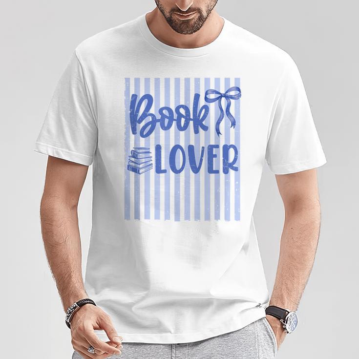 Coquette Book Lover Preppy Blue Stripes Bookworm Reading T-Shirt Unique Gifts Coquette Book Lover Preppy Blue Stripes Bookworm Reading T-Shirt Unique Gifts