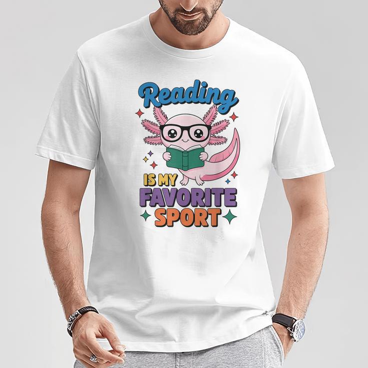 Cute Axolotl Reads Books Reading Is My Favorite Sport Book T-Shirt Unique Gifts