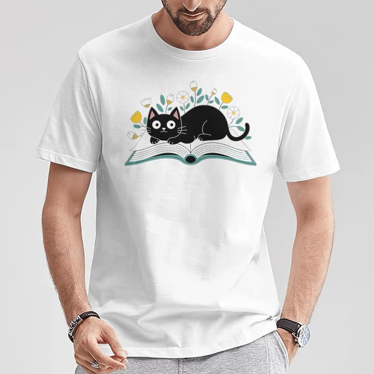 Cute Cat On Book Fun Flower Feline Pet Lover Premium Tri-Blend T-Shirt Unique Gifts