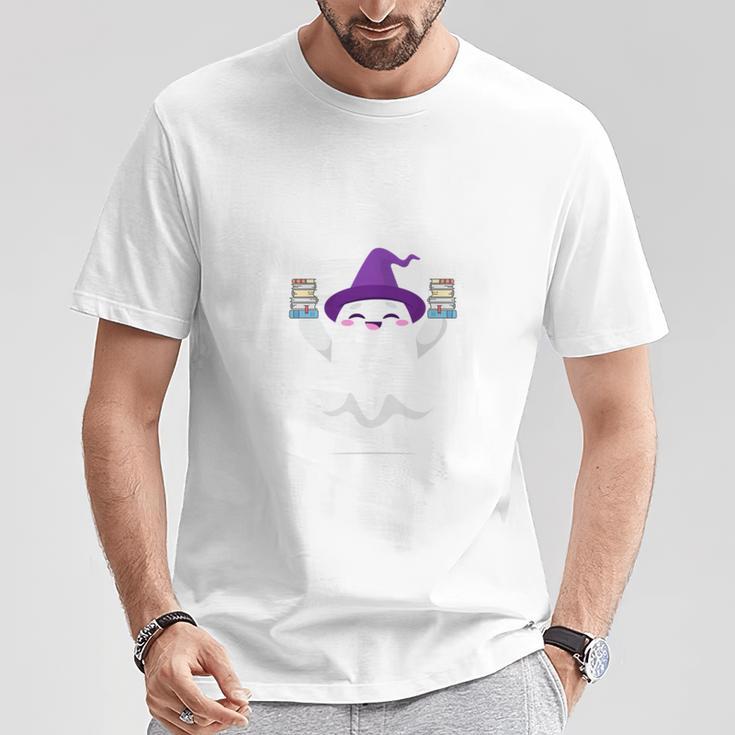 Cute Halloween Literacy Teacher Witch Reading Books Ghost T-Shirt Unique Gifts