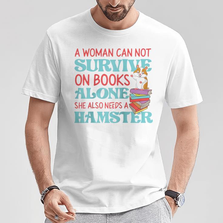 Cute Hamster Reading Book A Woman Can Not Survive On Books Raglan Baseball Tee T-Shirt Unique Gifts