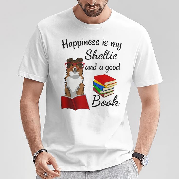 Cute Happiness Is Sheltie And Books Sheltie Mom T-Shirt Unique Gifts