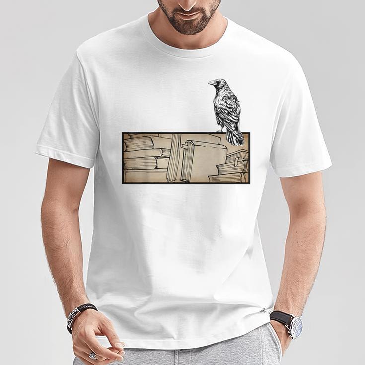 Dark Academia Aesthetic Raven Crow Soft Grunge Books T-Shirt Unique Gifts
