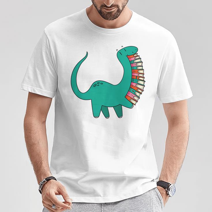 Dinosaur Carrying Book Reading Bookworm Librarian T-Shirt Unique Gifts