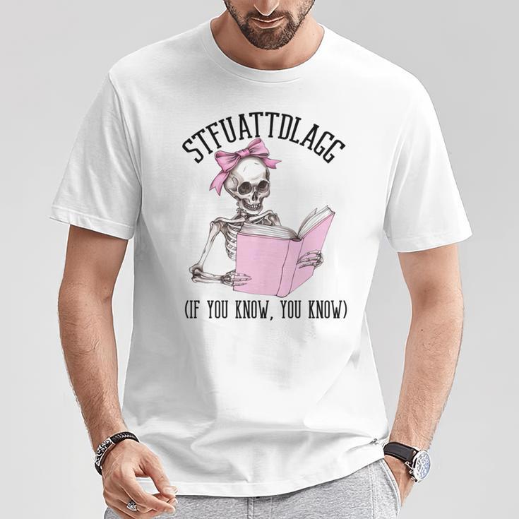 Dirty Romance Skeleton Reading Smut Smutty Book STFUATTDLAGG Comfort Colors Crop Top T-Shirt Unique Gifts